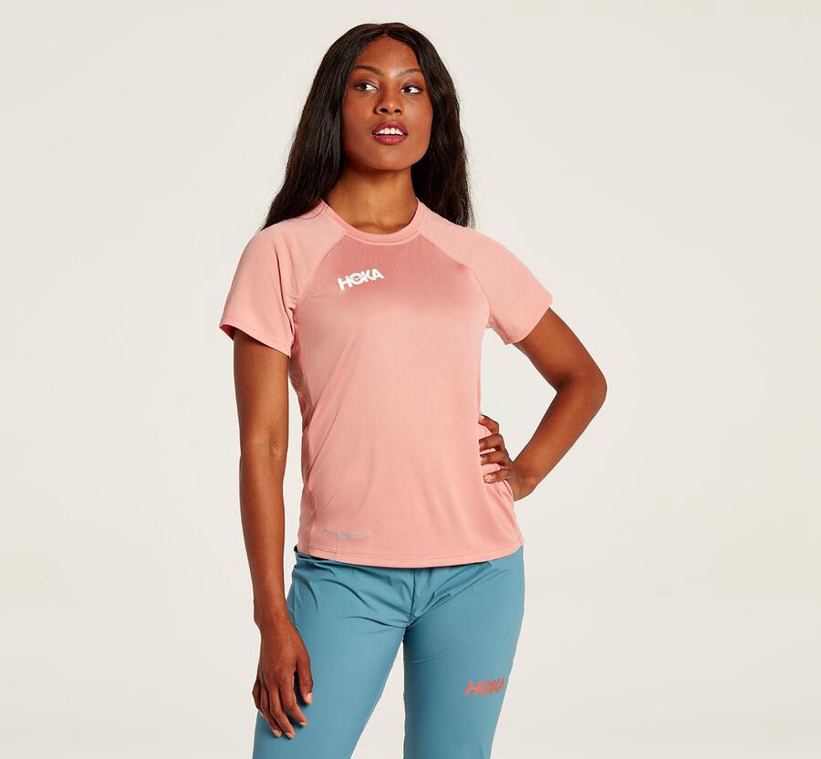 Hoka One One Tops Womens Pink - Performance Short Sleeve - 35240XNLR